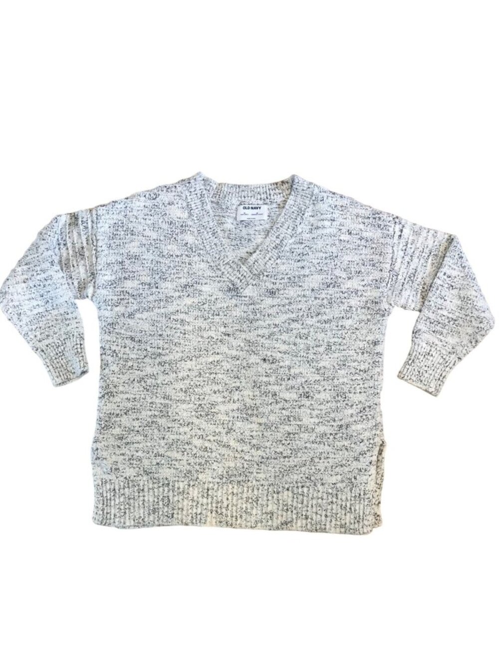 Old Navy Knit Sweater Women Med Classic Tunic V Neck Heather Grey Blue